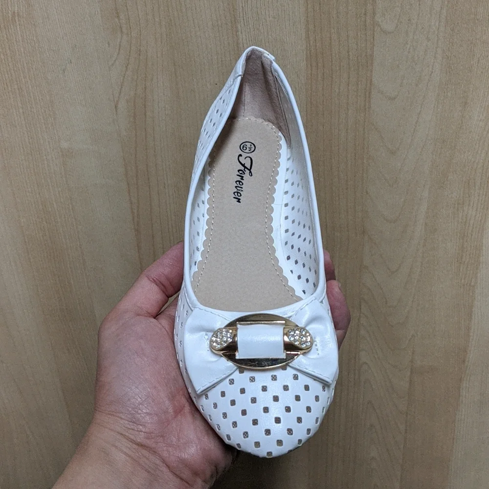 Women's hollow breathable ballet flat Golden decor White - Picture 4 of 5